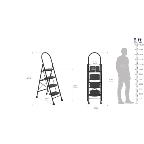 Image of Wakefit Premium 4 Step Foldable Ladder | Wide Anti-Skid Steps | Strong Alloy Steel with X-Support for More Stability | Supports Up to 150 kg |Rust Resistant| Heavy Duty Portable Ladder | Ascenta Black
