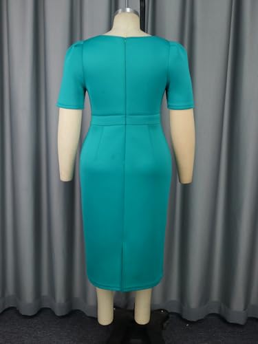 ONTINVA Church Dresses for Women Short Sleeve Bodycon Rose Ruffle Vintage Wear to Work Pencil Midi Dress Party Formal4