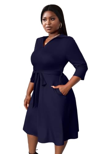 Image of FANDEE Plus Size Midi Dress for Women - Printing Summer Dresses for Wedding Guest Cocktail Party 3 /4 Sleeve V Neck(L-5XL)