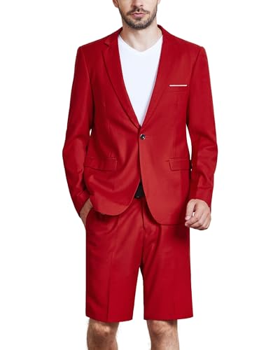 MY'S Men's 2 Piece Slim Fit Suit, One Button Blazer and Short Pants Set with Tie