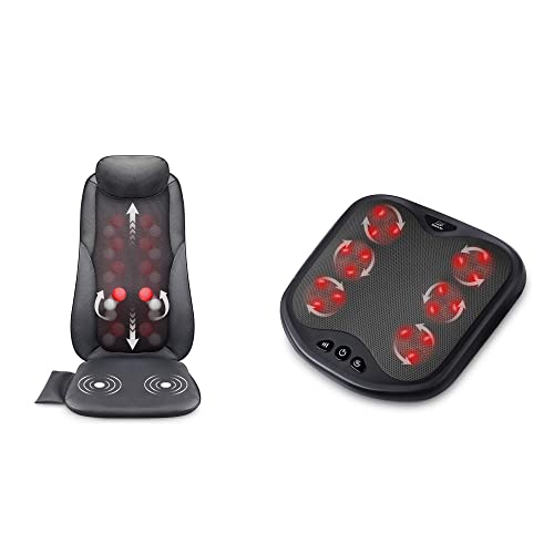 Snailax Shiatsu Massage Seat Cushion Foot Massager Bundle- 2D/3D 2-in-1 Modes Back Massager with Heat, Rolling Kneading Massage Chair Pad