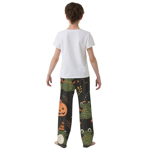 Halloween Frog Pumpkin Boys Long Pants Soft Trousers Elastic Waist Kids Lounge Bottoms with Pockets S-XL3