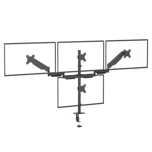 Pholiten Monitorhalterung für 4 Monitore, bis 32 Zoll, VESA 75x75/100x100 mm, Gasfederarm, Klemm- & Bohrmontage, Schwarz