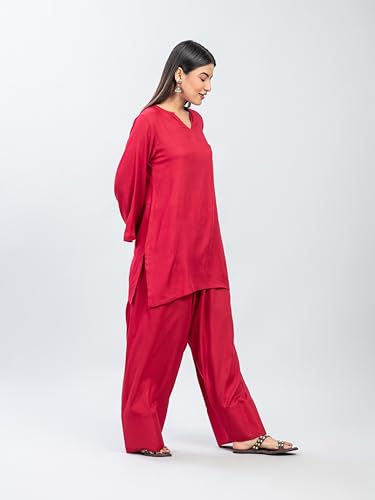 Image of Womens Rayon Solid Straight Kurta Farshi Salwar Set