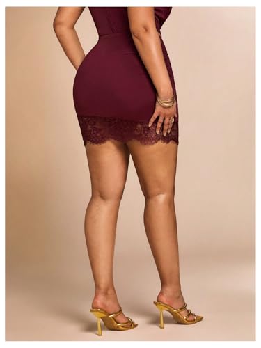 SweatyRocks Women's Plus Size Contrast Lace Bodycon Skirts High Waisted Night Out Skirt3
