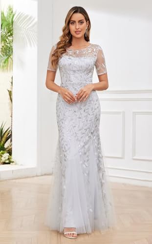 Lace Appliques Mother of The Bride Dresses V Neck Short Sleeve Evening Gown3