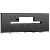 FLIXELIO Garage Storage Cabinets System 10 PCS Workshop Set with Drawers Locking Heavy Duty Rolling Cart with Adjustable Shelves Garage Tool Workbench Cabinets (10 PCS, Black)