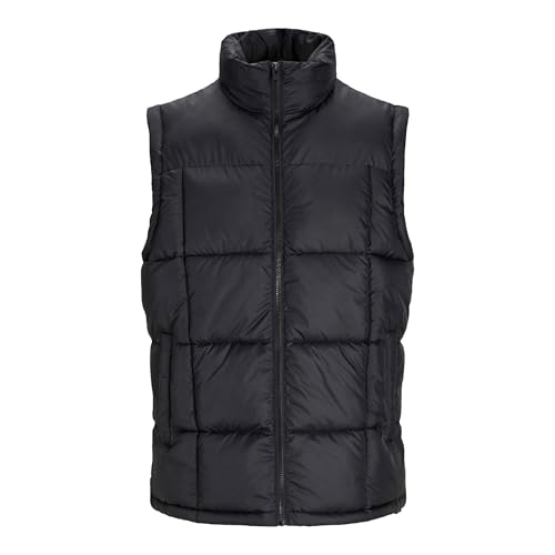 JACK & JONES Mens Gilet 100% Polyester Lightweight Sleeveless Quilted Jacket for Men, Black Colour, Size- Medium