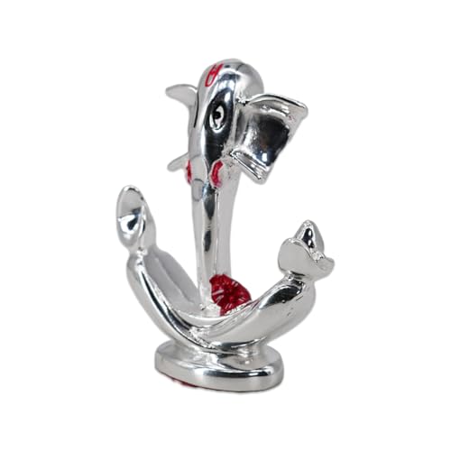 Image of Silver Flower Ganesha | Ganpati Idol for Car Dashboard | Perfect for Gifting, Office Desk & Home Temple,God |Prosperity & Protection | Height 2.7 Inch