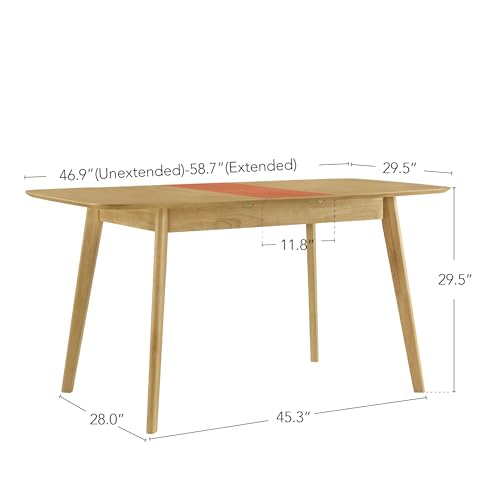 Image of CHITA 47 inch-59 inch Extendable Dining Room Table for 4, Modern Wood Dining Table for Small Spaces, Kitchen, Space Saving Hidden Leaves, Solid Rubberwood Frame, Oak Veneer