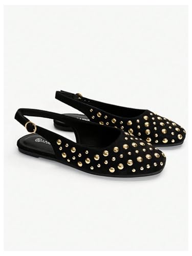 Women's Studded Slingback Flats Closed Toe Low Heel Ballet Flats Casual Party Cap Toe Dressy Shoes2