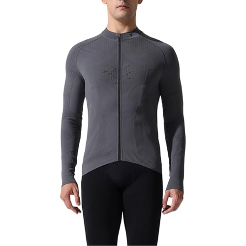 Generisch Maillot de ciclismo para hombre, manga larga, transpirable, de secado rápido, ropa deportiva para exteriores, ropa deportiva de algodón monocolor, chaqueta deportiva con cremallera, gris, L