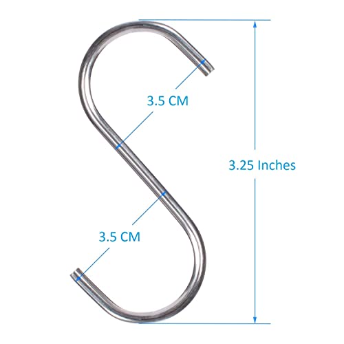 Image of S Hooks for Hanging - S Shaped Heavy Duty Stainless Steel S Type Hook 3.25 Inch (4mm) Long Extension for Clothes, Wardrobe, Kitchenware, Office, Bathroom, Plants, Pots - 6 Pieces (Silver)