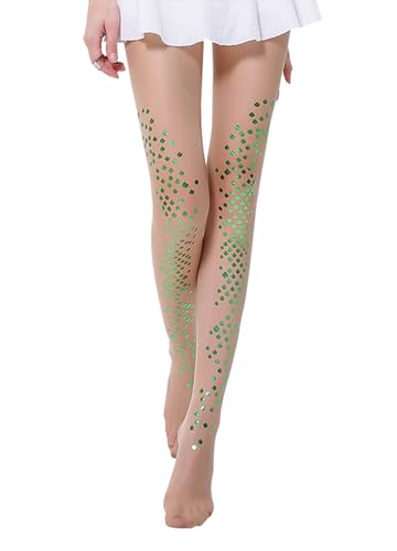 Image of Erinaco Women's Flower Pattern Sheer Footed Pantyhose Control Top Tights Stockings with Reinforced Toes