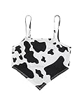 SOLY HUX Girl's Spaghetti Strap Cow Print Asymmetrical Hem Bandana Cami Crop Top Black and White 10Y