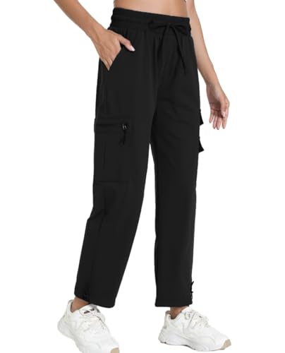 bepopotan Quick Dry Women's Cargo Pants with Pockets Lightweight Hiking Joggers for Workout Athletic Casual Outdoor Camping(Black L)