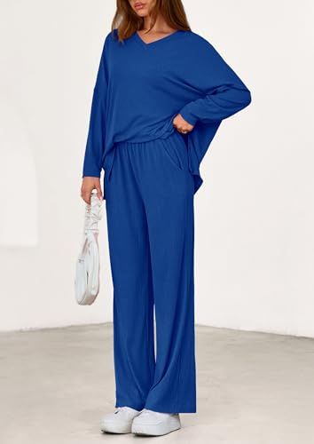 PRETTYGARDEN 2 Piece Lounge Sets for Women Fall Outfits 2025 Casual Loose Long Sleeve Tops Wide Leg Pants Matching Pajama Set