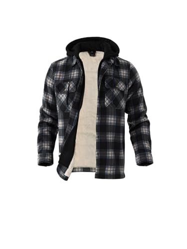 Image of Yasumond Mens Hoodies Fleece Jacket Plaid Flannel Heavy Sherpa Lined Hooded Zip Up Warm Winter Coats Big Tall