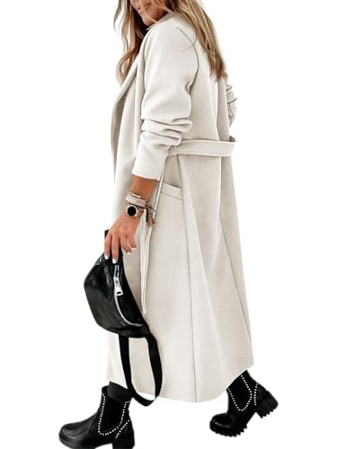 Image of Womens Classic Coat Lapel Collar Open Front Belted Long Jacket
