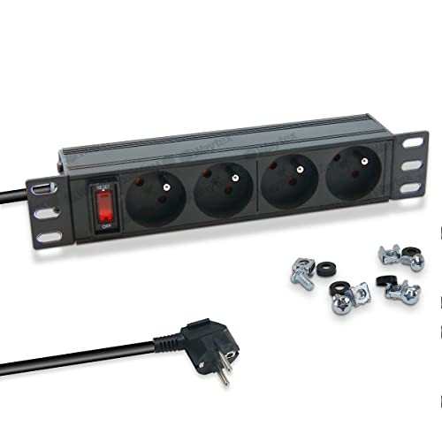 WAYTEX 37489 PDU Multiprise Rackable 10 Pouces Bandeau 4 Prises avec Interrupteur pour Coffret