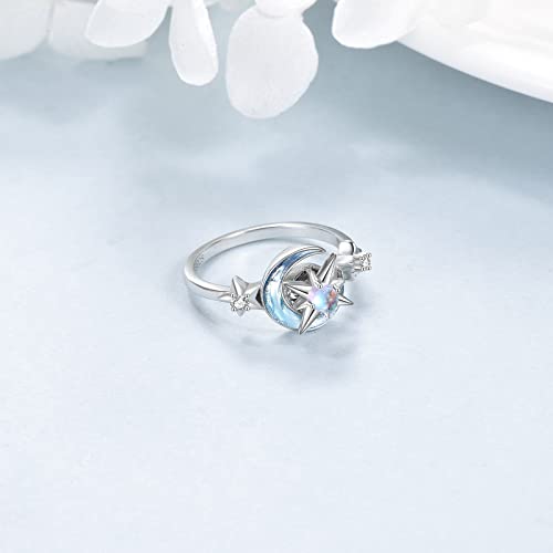 VONALA Fidget Anxiety Rings for Women Sterling Silver Moon Star Adjustable Rings for Anxiety Spinner Ring Stress Relief Rings (Moonstone) - Image 3