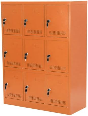 スチールシューズロッカー 9人用 鍵付き 3列3段 UVカット sy229lk オレンジ