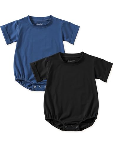 Image of Jimonda Baby Bubble Romper Boy Girl Solid Color T-Shirt Outfits Short Sleeve Bodysuit Organic Cotton 2Pcs