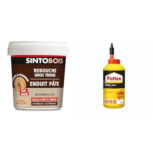 Fissures et gros trous de bois resolus avec Sinto 1kg et Pattex Express