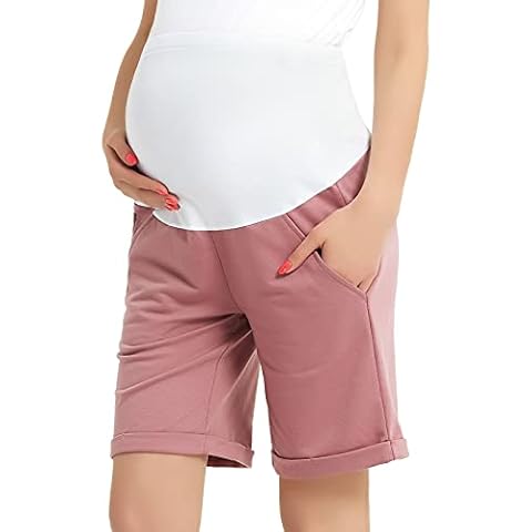 Bhome Maternity Bermuda Shorts Over The Belly Workout Loose Casual Pregnancy Pants with Pockets - pink - XL Cover