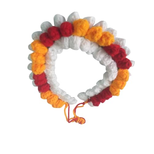 Handmade Crochet Gajra Hair Accessory, White, Red and Orange Flower Design-image-12