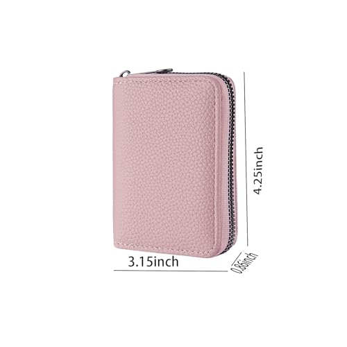 Genuine Leather Women's Wallet - Slim Bi-Fold Zippered Credit Card Compartment with Multiple Slots, Pink Clutch for Cards and Cash (Solid Color Design)2