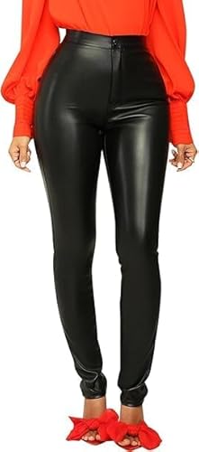 Womens Faux Leather Pants High Waist Trousers Skinny Fit Stretch Pencil Pants Black