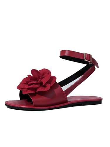 Image of Verdusa Women's 3D Flower Sandals Open Toe Ankle Strap Vacation Flat Sandals