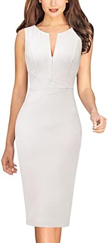 VFSHOW Womens Off White Ivory Cocktail Elegant Front Zipper Slim Work Business Office Party Bodycon Pencil Sheath Dress 7557 WHT XXL