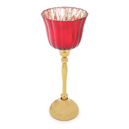 Image of Pure Home + Living Red and Gold Votive with Metal Stand - Large