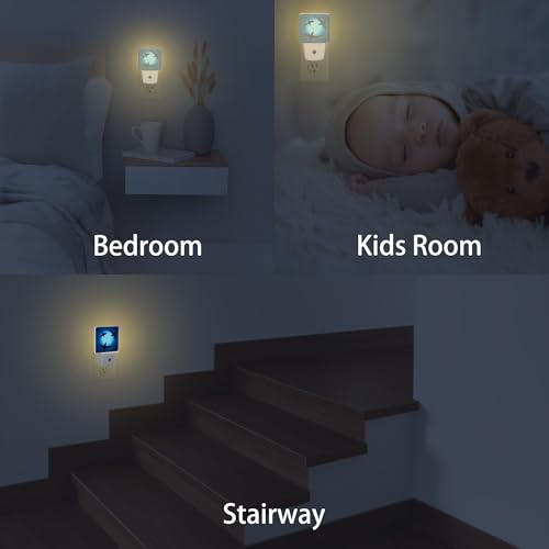 Image of Ocean Floating Sharks Night Light,Plug into Wall with Dusk to Dawn Light Sensors,LED Nightlights for Bedroom,Bathroom,Kitchen,Hallway,Room Decor for Boys Girls Women Men