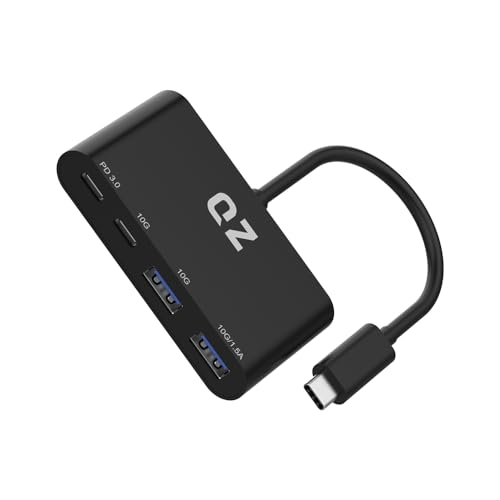 [USB 3.2, 10Gbps] QZ USB 3.2 Hub for Next Gen Office Work Stations, 4 Ports, USB Hub 3.2, USB Type C to Type C Hub, USB Type C Hub with PD Power Delivery 100W for PC, Laptop and Phones