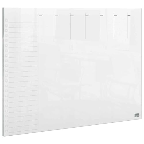 Nobo Pizarra Blanca Magnética para Escritorio y Pared, Planificador Semanal Tamaño A4, Borrado en Seco, Sin Marco, Incluye Rotulador y Soportes, Transparente, 210 x 297 mm, 1915614