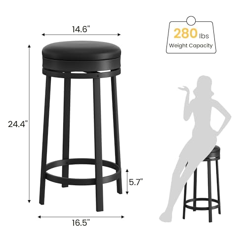GarveeLife Juego de 2 Butacos Giratorios de 24" Altura de Mostrador con Reposapiés, Tapizado de Cuero PU, Estructura de Metal, Negro miniatura 2