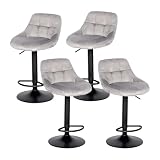 buybyroom Juego de 4 Taburetes de Bar, Taburetes Altos de Cocina Regulable Altura con Respaldo y Reposapiés, Giratorio 360°, Sillas Altas para Isla Cocina Barra Comedor, Terciopelo suave y cómodo,Gris