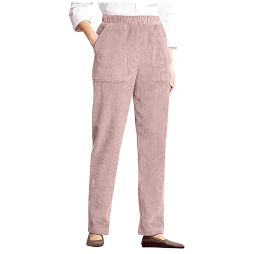 Corduroy Pants Women Vintage High Waisted Business Casual Pants Office Pull on Work Pants Loose Trousers w/Pockets Women Corduroy Pants Comfy Straight Leg Trousers Womens Work Pants Business Casual