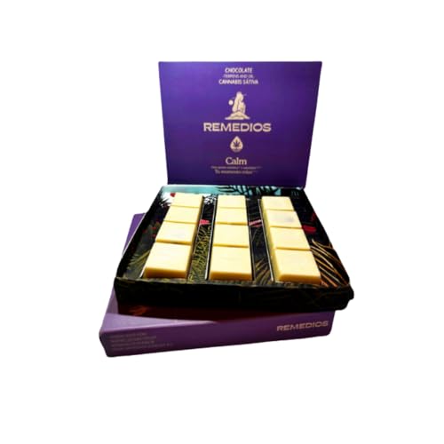 Chocolate Cannábico Remedios CALM – 3 Lingotes de Chocolate Blanco con Gianduja de Almendra (120 g)