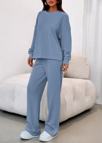KIRUNDO Sweatsuits 2 Piece Outfit Matching Lounge Sweat Set(Dusty Blue, M) - image 6