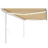 Homgoday Toldo automático LED y Sensor de Viento Amarillo Blanco 5x3 m Toldo automático LED toldos Exterior terraza Vela toldo Exterior Jardin toldo Balcon