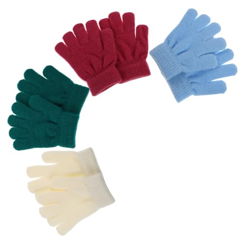 CATIEBYE Boys Winter Gloves Knit Warm Gloves for Bright Green 2 White Mittens Full Finger Mittens for Cold Weather