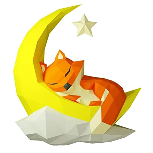PRDECE Moon Star Fox Animal Decoración de pared Modelo de papel 3D Papercraft hecho a mano DIY Decoración del hogar (C)