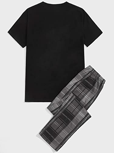 GORGLITTER Men's Graphic Print Short Sleeve T Shirt and Plaid Pants Pajamas Set Sleepwear2