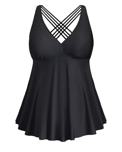 Yonique Plus Size Tankini Tops for Women No Bottom Flowy Bathing Suit Top V Neck Swim Top