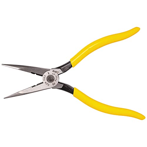 Image of Klein Tools D203-8N Needle Nose Pliers and Wire Stripper, Long Nose Side Cutters with Wire Striping Hole, Heavy Duty Alligator Pliers, 8-Inch