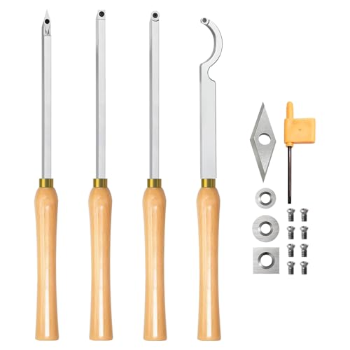 Outils de Tournage sur Bois, Ensemble de 4 Gouges Tournage Bois Ciseaux à Bois Outils de Tournage en Carbure en Forme de Diamant Accessoires de Tour à Bois...